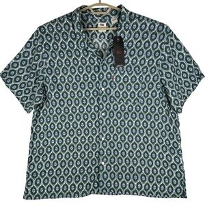 Levis Button Down Shirt Mens XXL Relaxed Fit Green Blue Geometric Floral Print